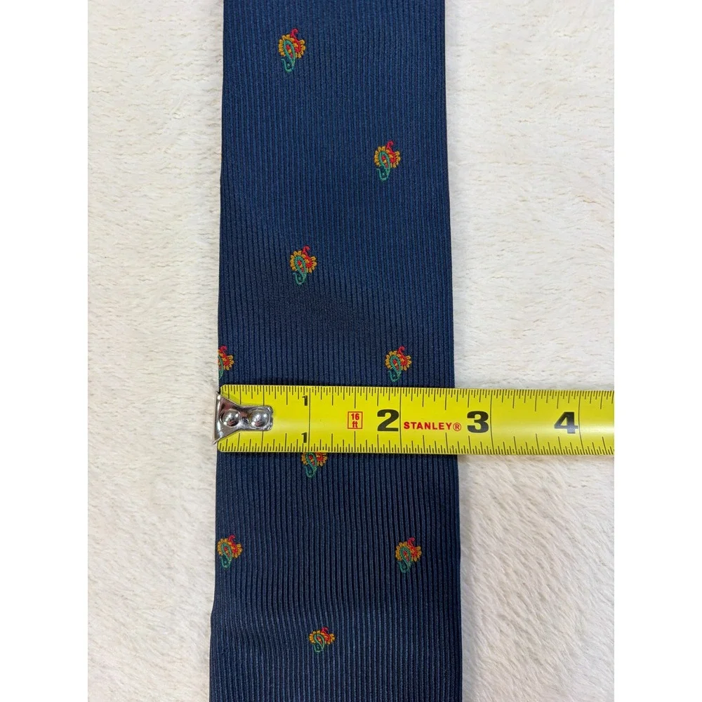 Triminghams Navy Silk Embroidered‎ Paisley Necktie Mens 3.25